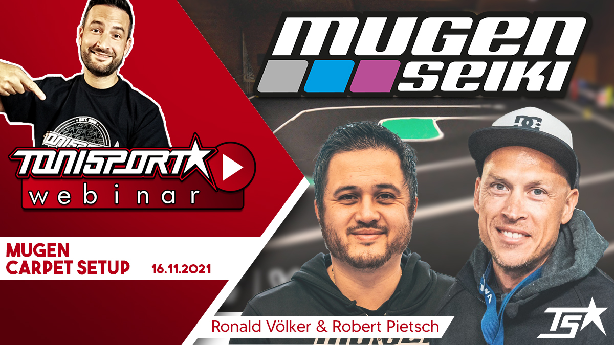 Ankündigung ToniSport Webinar Mugen Carpet Setup mit Ronald Völker & Robert Pietsch