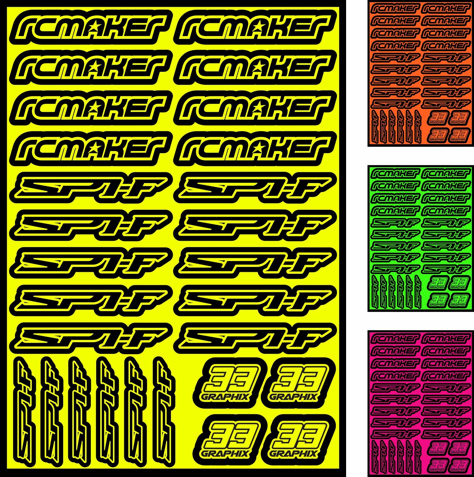 RC MAKER SP1-F Neon Aufkleberbogen by 33Graphix DIN A5 (versch. Farben)
