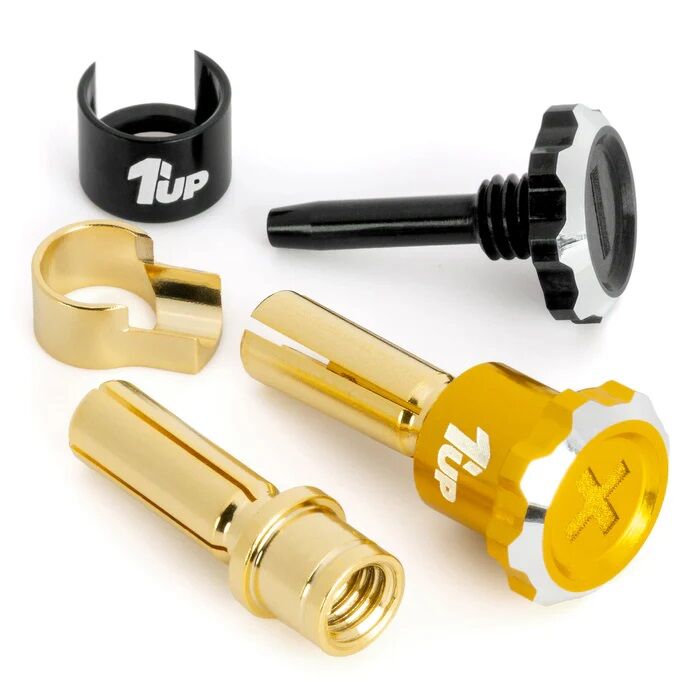1up Racing Lockdown Adjustable Bullet Plugs 5mm - Gold / Black