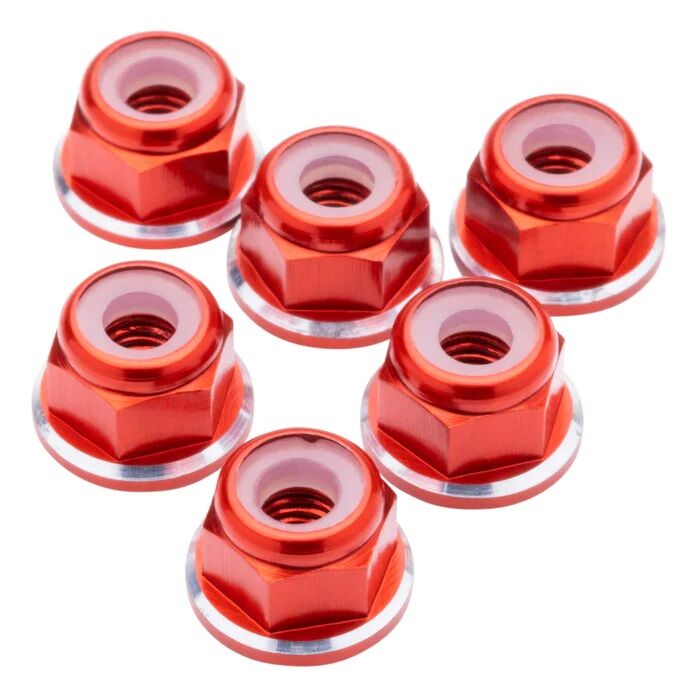 1up Racing M3 Premium Aluminum Flanged Locknuts - Red Shine (6)