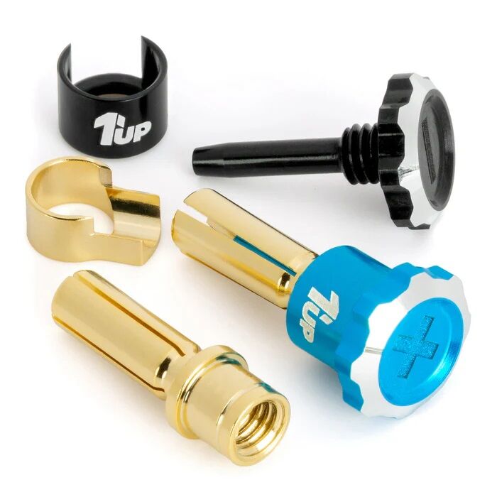 1up Racing Lockdown Adjustable Bullet Plugs 5mm - Bright Blue / Black