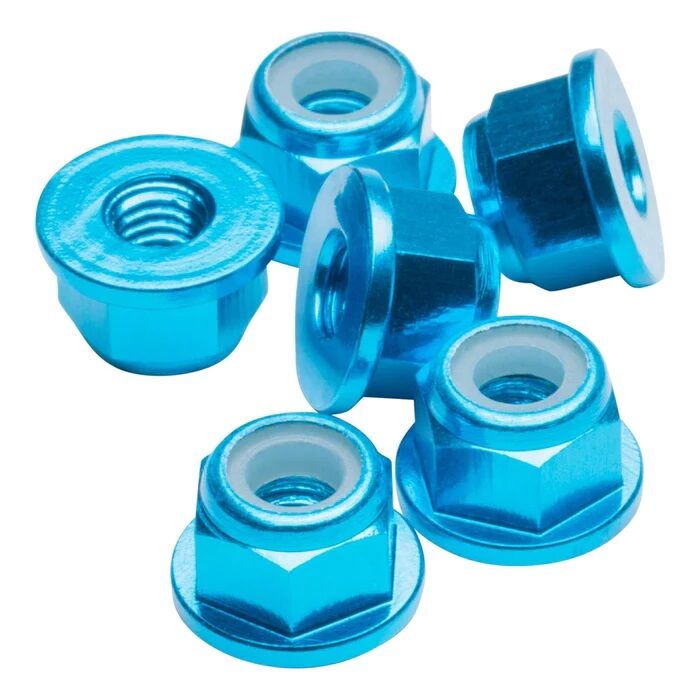 1up Racing M3 Flanged Premium Aluminum Locknuts - Bright Blue (6)