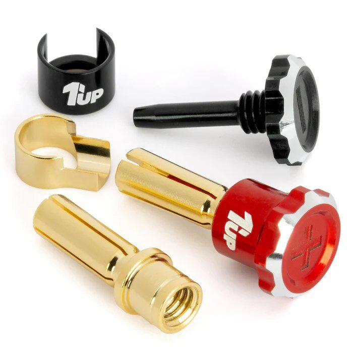 1up Racing Lockdown Adjustable Bullet Plugs 5mm - Red / Black