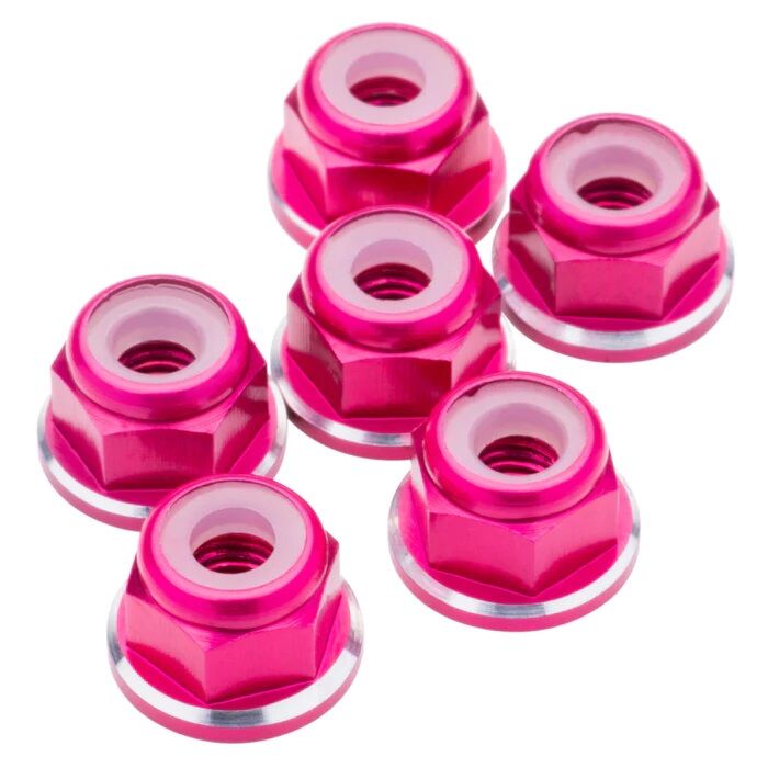 1up Racing M3 Premium Aluminum Flanged Locknuts - Pink Shine (6)
