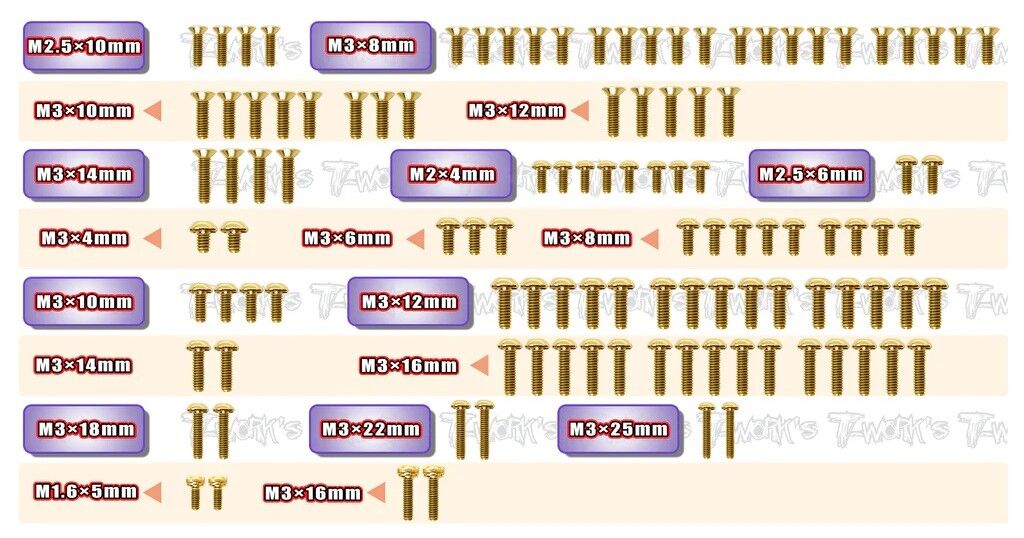 T-Work`s Stahl Schrauben Set Gold Beschichtet für Associated B7  (111)