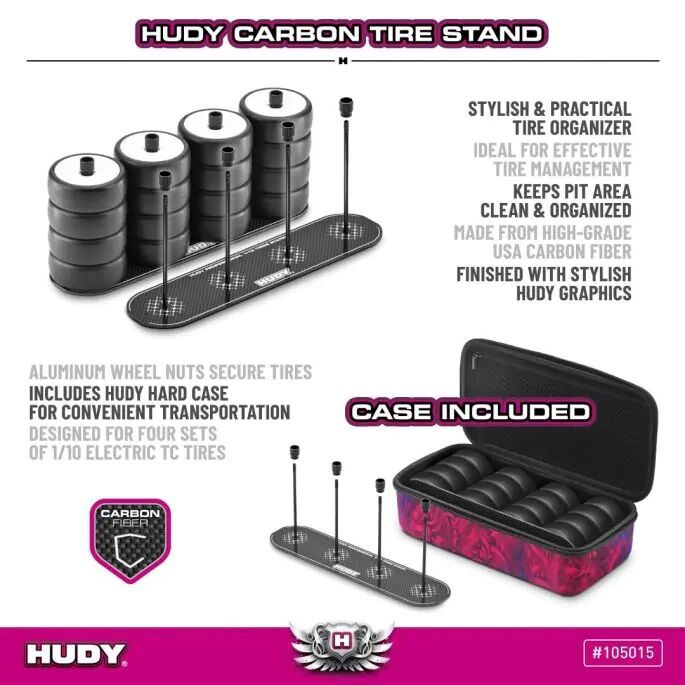 HUDY Carbon Reifenhalter 1:10 Tourenwagen inkl. Hardcase