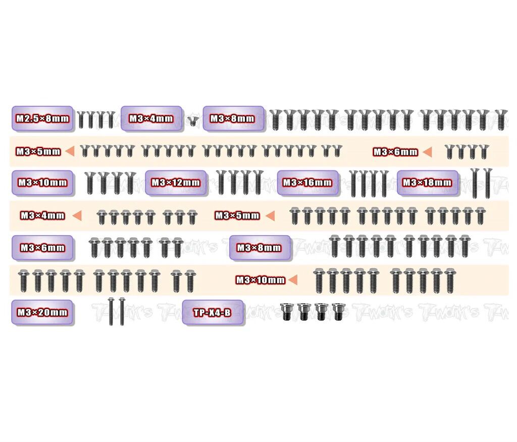 T-Work´s 64 Titan Ufo Head Schrauben Set für Xray X4-2025 (129)