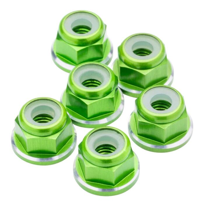 1up Racing M3 Premium Aluminum Flanged Locknuts - Green Shine (6)