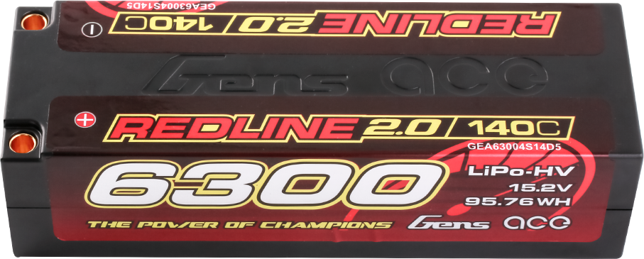 Gens ace Redline 2.0 6300mAh 15.2V 140C 4S HardCase HV LiPo Akku, 5mm Stecker