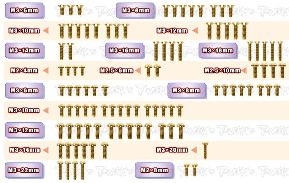 T-Work`s Stahl Schrauben Set Gold Beschichtet für Mugen Seiki MSB1(100)