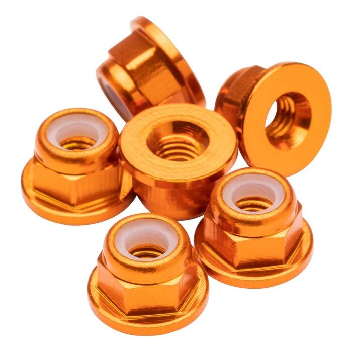 1up Racing M3 Flanged Premium Aluminum Locknuts - Orange (6)