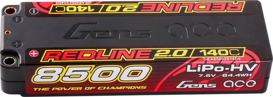 Gens ace Redline 2.0 8500mAh 7.6V 140C 2S HardCase HV LiPo Akku, 5mm Stecker