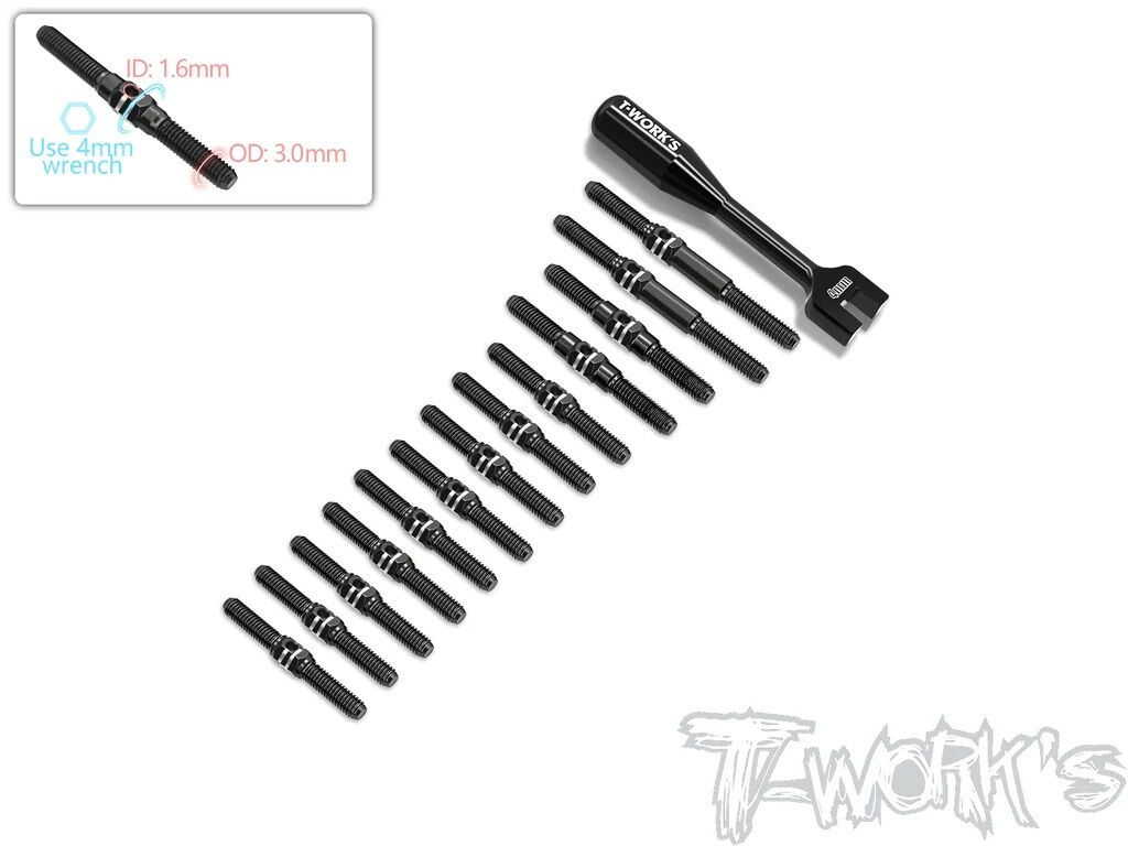 T-Work´s 64 Titan Gewinde-/Spurstangen Set für Xray X4-2025 - Schwarz