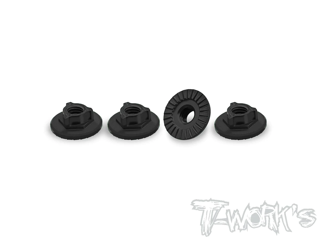 T-Work`s Aluminium Radmuttern Large Contact M4 Selbstsichernd  - Schwarz (4)