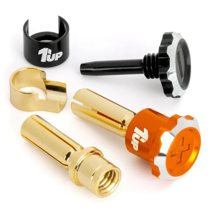 1up Racing Lockdown Adjustable Bullet Plugs 5mm - Orange / Black