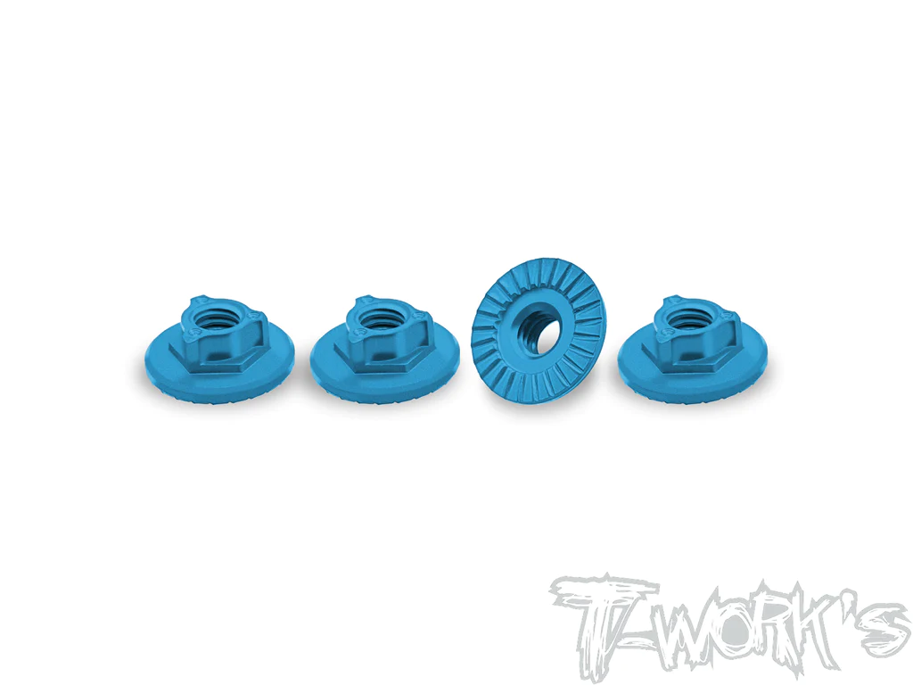 T-Work`s Aluminium Radmuttern Large Contact M4 Selbstsichernd  - Blau (4)