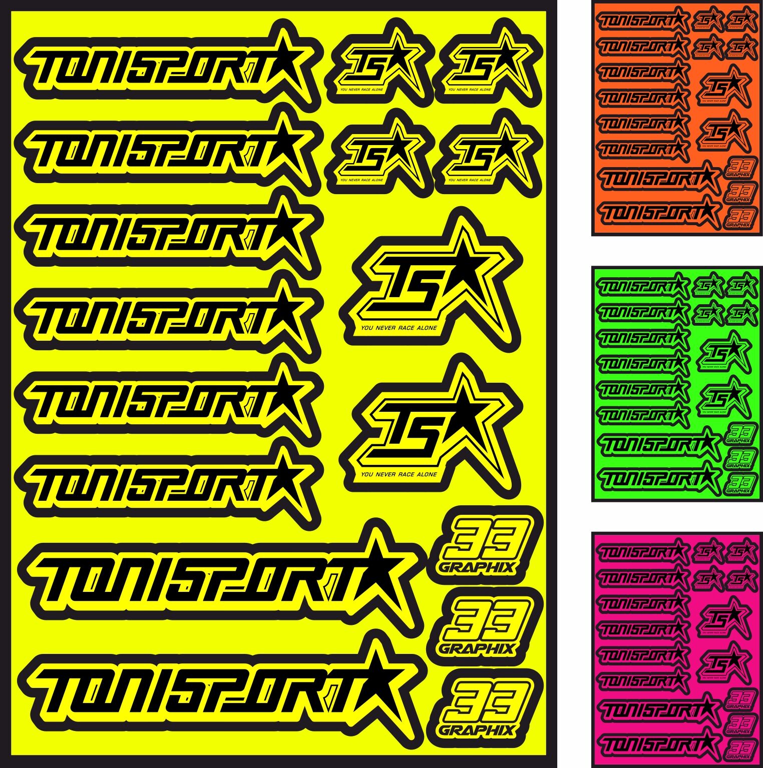 ToniSport Neon Aufkleberbogen by 33Graphix DIN A5 (versch. Farben)