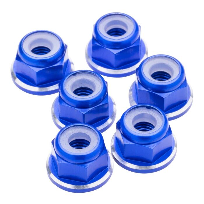 1up Racing M3 Premium Aluminum Flanged Locknuts - Dark Blue Shine (6)
