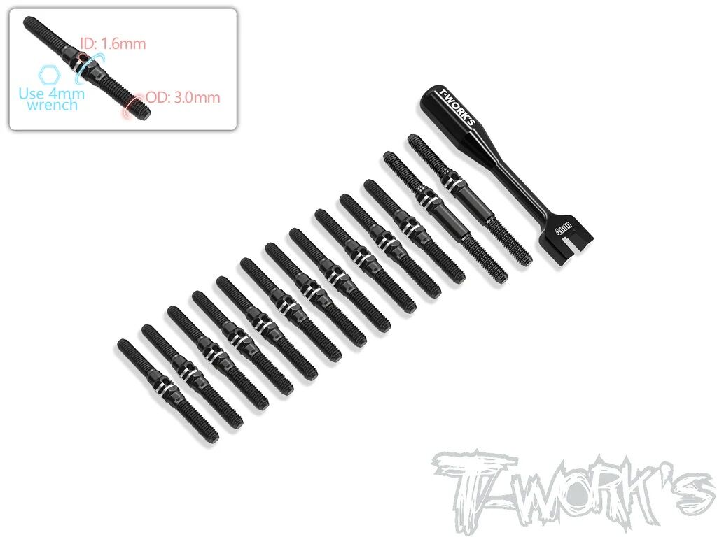 T-Work´s 64 Titan Gewinde-/Spurstangen Set für Mugen MTC-3 - Schwarz (13)