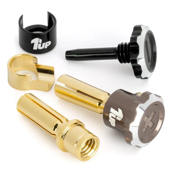 1up Racing Lockdown Adjustable Bullet Plugs 5mm - Gunmetal / Black