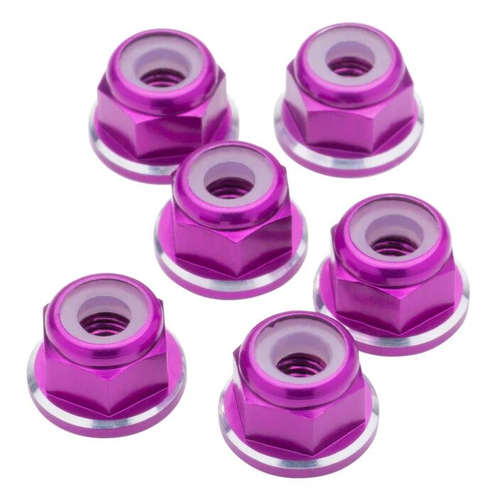 1up Racing M3 Premium Aluminum Flanged Locknuts - Purple Shine (6)