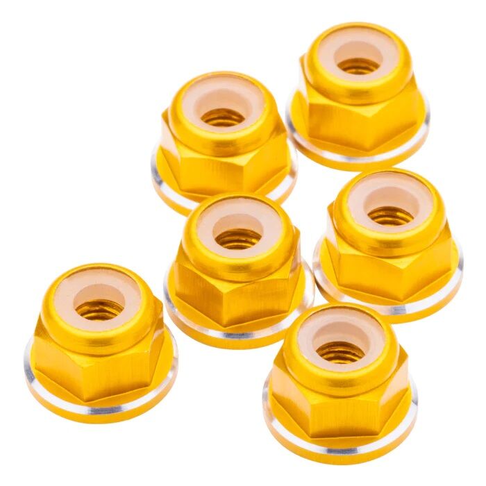 1up Racing M3 Premium Aluminum Flanged Locknuts - Gold Shine (6)