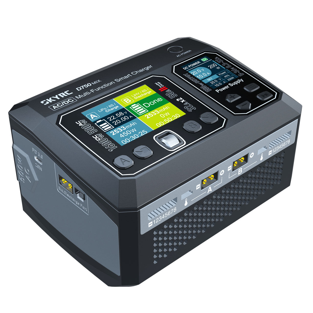 SkyRC D750 MIX Ladegerät AC/DC DUO LiPo 1-8s 2x500W