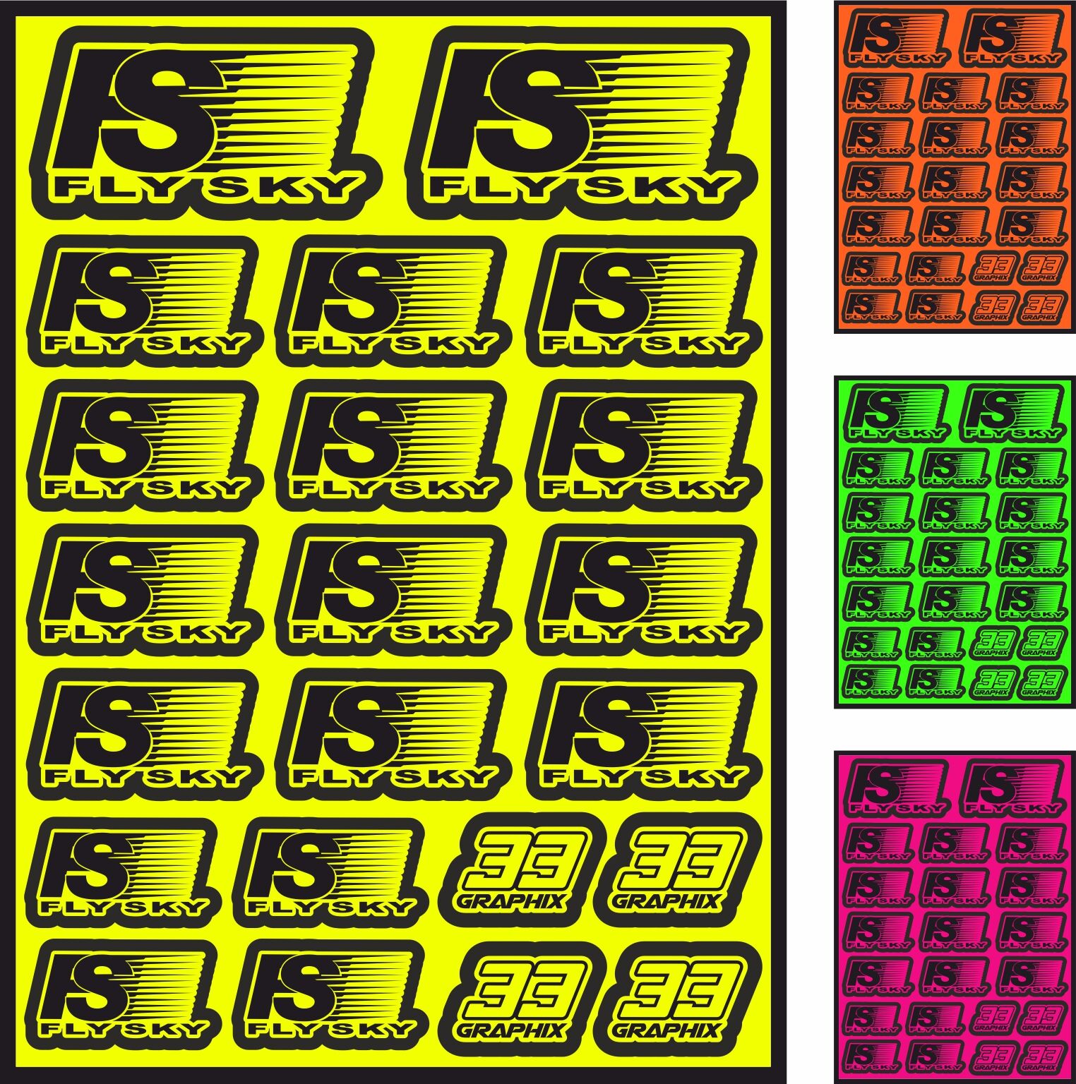 FlySky Neon Aufkleberbogen by 33Graphix DIN A5 (versch. Farben)