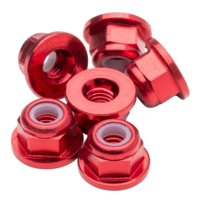 1up Racing M3 Flanged Premium Aluminum Locknuts - Red (6)