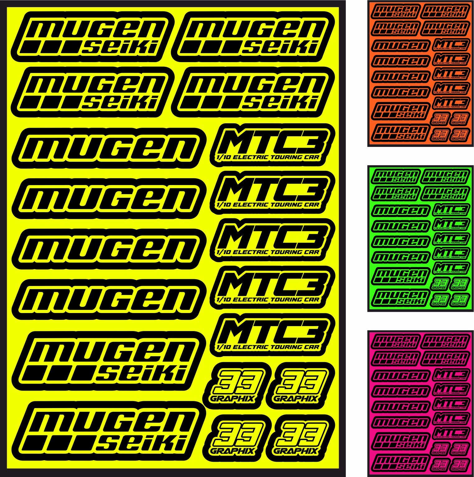 Mugen MTC-3 Neon Aufkleberbogen by 33Graphix DIN A5 (versch. Farben)